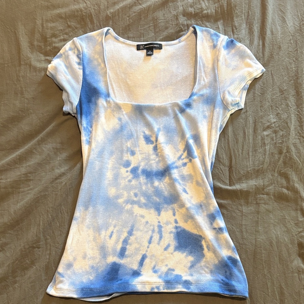 INC International Concepts Blue and White Tie-Dye Top